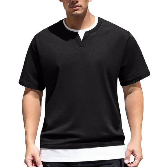 Bcfgryg Men's Short Sleeved T Shirt Double Layer Fashion Two Piece Short Sleeved T Shirt Style Round Neck T Shirt Pocket T-shirts Men
