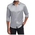 thumbnail image 1 of Bcfgryg Men's Silk Satin Dress Shirts Long Sleeve Button Up Shirts Party Prom Wedding Shirt Gray, 1 of 5