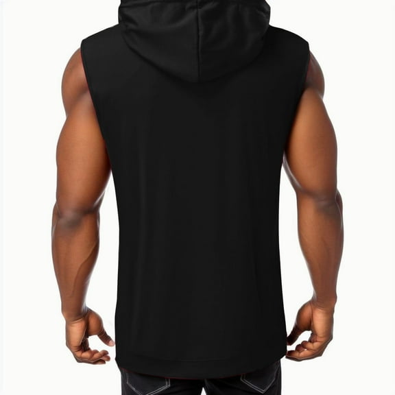 Bcfgryg Men's Sleeveless Hoodie Muscle Gym Shirts Workout Hooded Tank Top Black