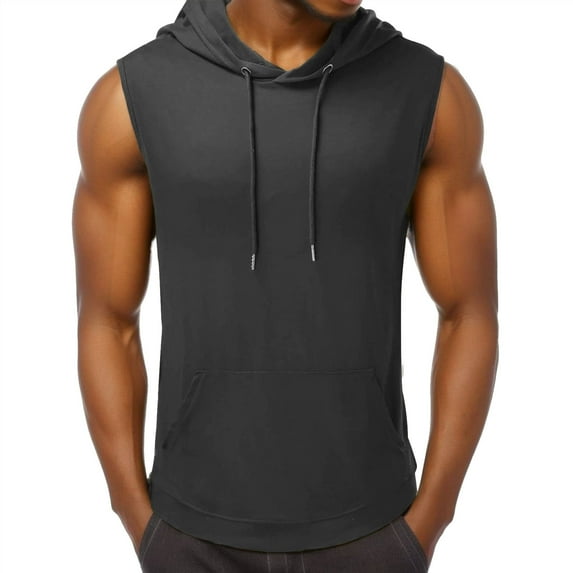 Bcfgryg Men's Sleeveless Hoodie Muscle Gym Shirts Workout Hooded Tank Top Gray