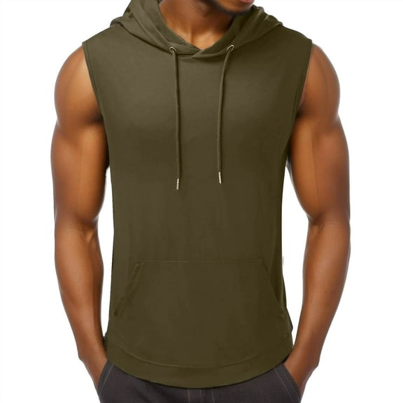 Bcfgryg Men's Sleeveless Hoodie Muscle Gym Shirts Workout Hooded Tank Top Green
