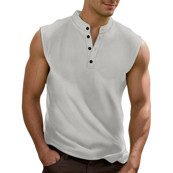Bcfgryg Men's Sleeveless Tank Top Casual Comfortable Summer Workout Breathable Loose Fit Button Down Muscle Shirt For Daily Home Outdoor Hiking Men's Sleeveless Jacket Vest