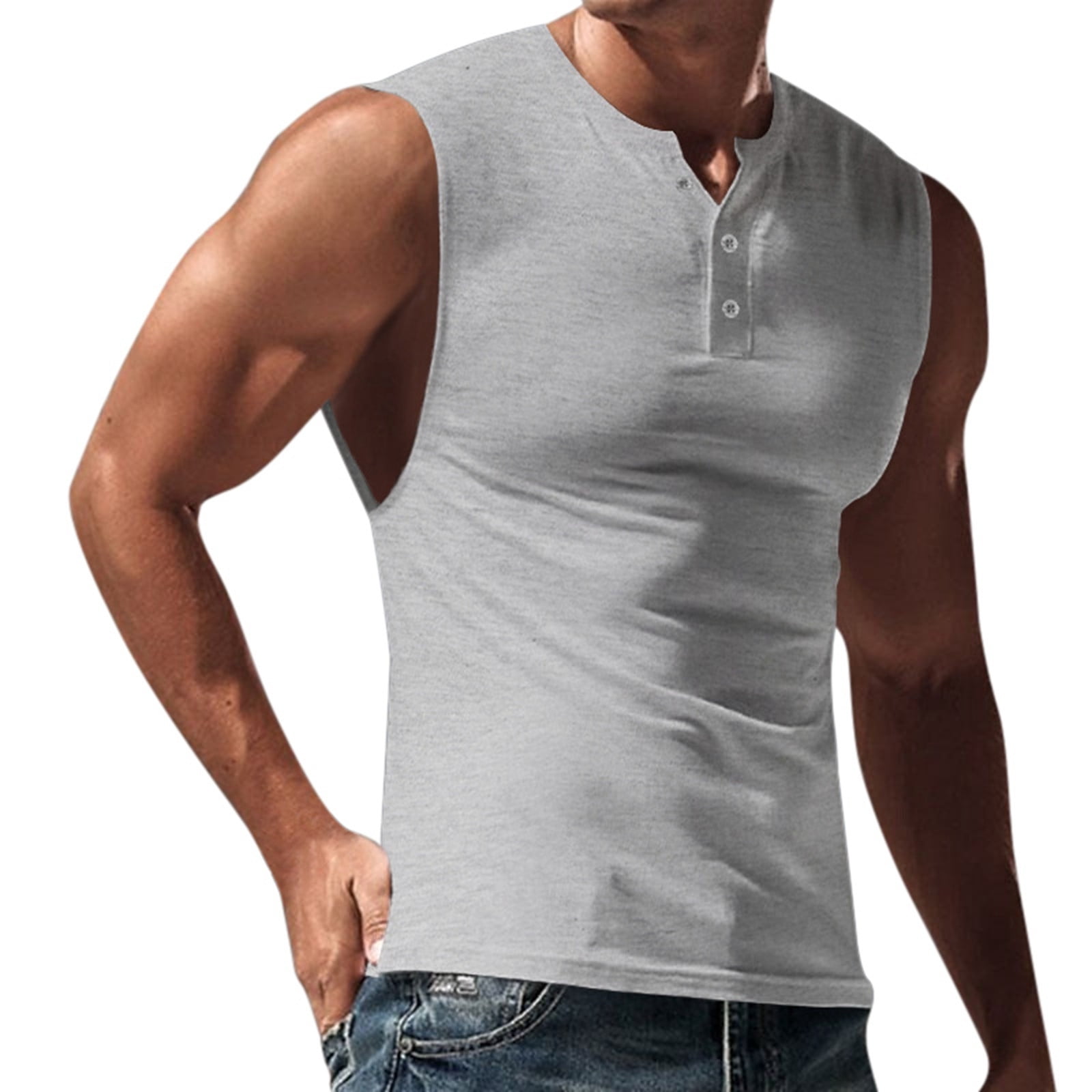 Bcfgryg Men's Sleeveless Tank Tops Crewneck Solid Loose Fit Shirt Plain ...
