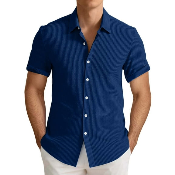 Bcfgryg Men's Slim Fit Casual Shirt Breathable Summer Shirt Button Down Shirt With Stretch Comfortable Daily Wear Shirt For Men Lightweight Button Down Shirts Men Blue