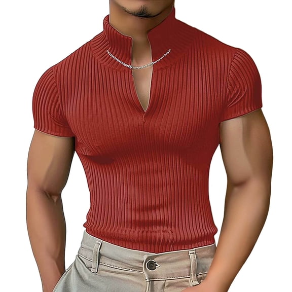 Bcfgryg Men's Slim Fit Deep V Neck T Shirt With Chain Detail Casual Comfortable Summer Tee For Daily Wear Home Outing Leisure T-shirts for Men