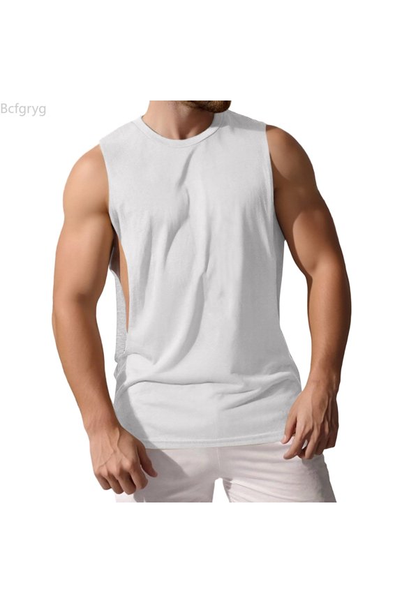 Men's Slim Fit Tank Top Breathable Comfortable Summer Casual Sleeveless Shirt Lightweight Stretchy Solid Color Athletic Undershirt Men Sleeveless Vest Silver M