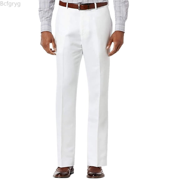 Bcfgryg Men’s Solid Casual Pocket Wide Leg Pants Elastic Waist Belt Loose Pants Men’s Casual Pants White L