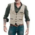 thumbnail image 1 of Bcfgryg Men's Solid Color Buttoned Suit Vest Herringbone Pattern Fashion Casual Vest Pocket V Neck Trendy Western Vest Jacket Men's Vest, 1 of 3