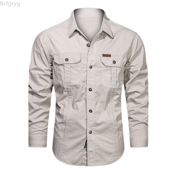 Bcfgryg Men's Solid Colour Autumn Long Sleeved Button Down Shirt Outdoor Casual Style Shirt Big and Tall Shirts Beige M