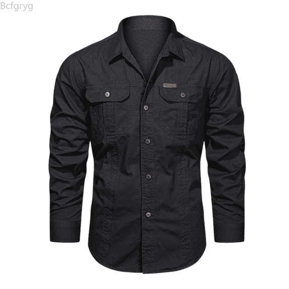 Bcfgryg Men's Solid Colour Autumn Long Sleeved Button Down Shirt Outdoor Casual Style Shirt Big and Tall Shirts Black M