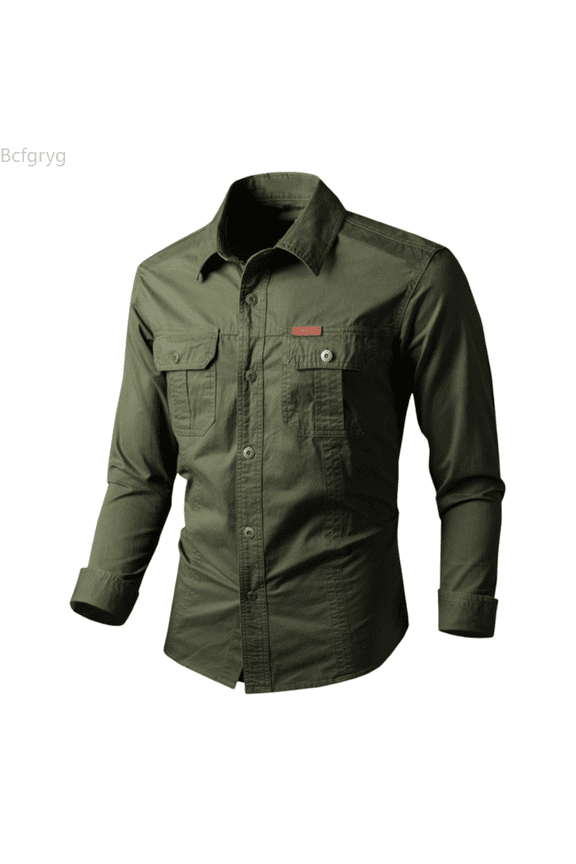 Men's Solid Colour Autumn Long Sleeved Button Down Shirt Outdoor Casual Style Shirt Big and Tall Shirts Green XXXXXXL