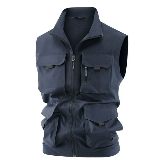 Bcfgryg Men's Solid Colour Outdoor Sports Casual Style Lightweight With Pockets Workwear Vest Jacket Lightweight Men's Vest