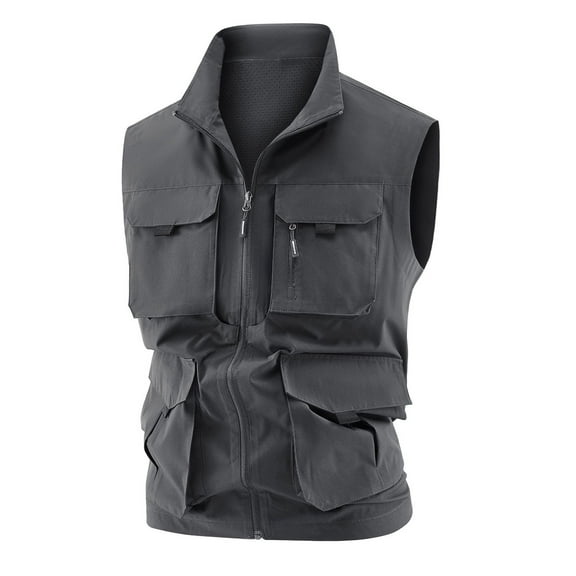 Bcfgryg Men's Solid Colour Outdoor Sports Casual Style Lightweight With Pockets Workwear Vest Jacket Lightweight Men's Vest