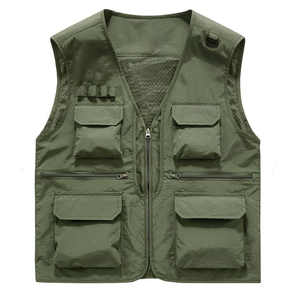 Bcfgryg Men's Solid Colour Outdoor Sports Casual Style Lightweight With Pockets Workwear Vest Jacket Men's Work Vest