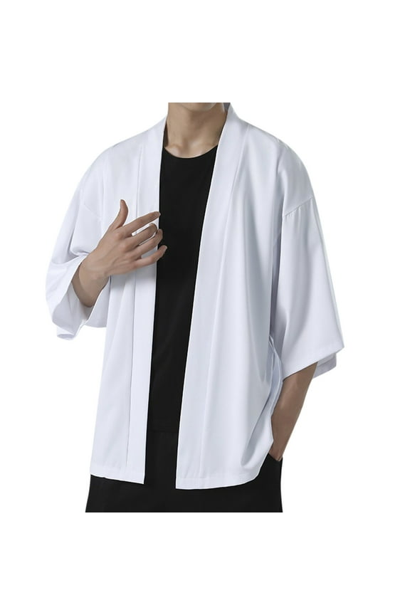Men's Solid Drop Shoulder Kimono Jacket Open Front Cardigan Cloak Mens Knit Sweater White XXL