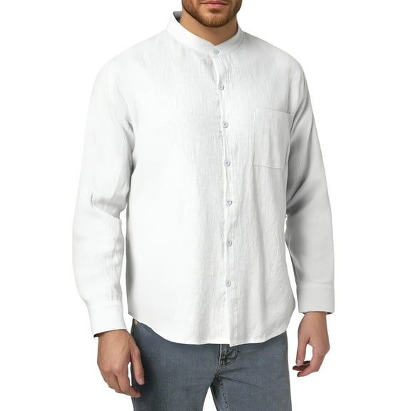 Bcfgryg Men's Spring And Autumn Fashion Linen Long Sleeved Stand Up Collar Shirt Breathable Casual New Chinese Pocket Top Men's Linen Shirts Summer