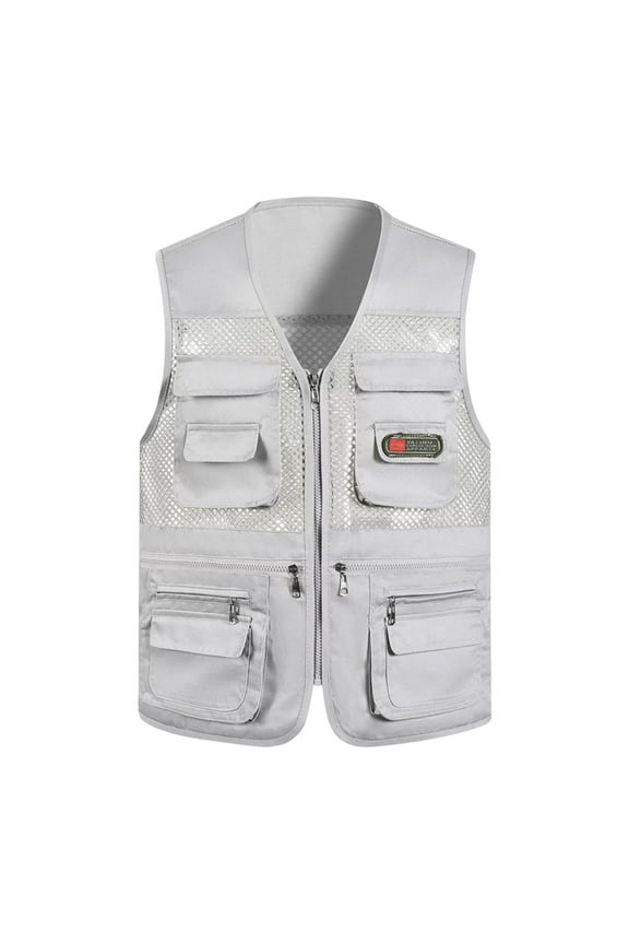 Men's Spring And Autumn Vest With Pockets Outer Wear Suitable For Fishing Vest Jacket Men's Lightweight Jacket Gray XL