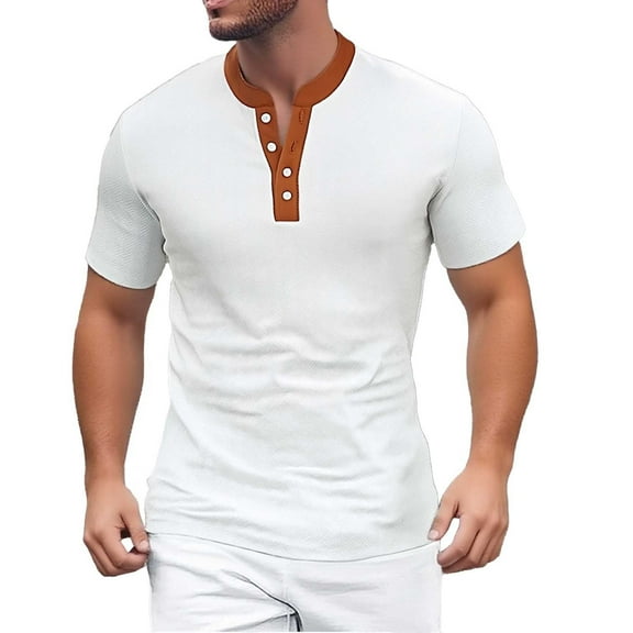 Bcfgryg Men's Spring And Summer Fashion Color Short Sleeved Casual Loose Breathable Towel Jacquard Cloth Button Men's T Shirt T-shirts for Men