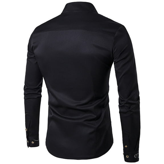 Bcfgryg Men's Spring Solid Color Tilted Button Long-Sleeved Casual Slim Stand-up Collar Shirts Lightweight Button Down Shirts Men Black
