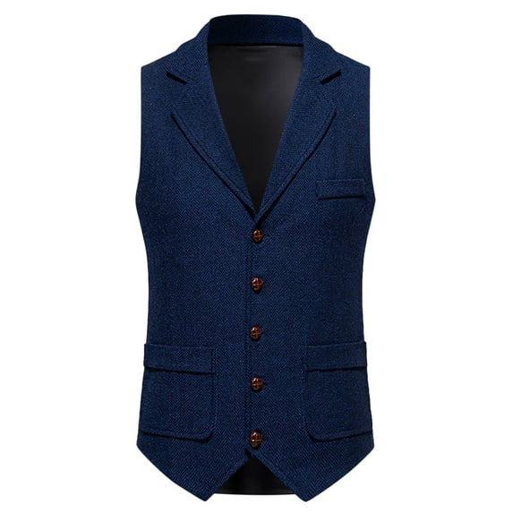 Bcfgryg Men's Spring Summer Vintage Lapel Buttoned Textured Casual Suit Vest Vest Mens Coats Blue L