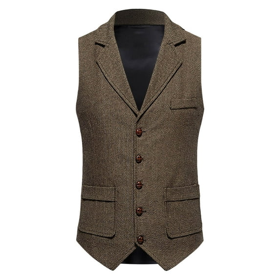 Bcfgryg Men's Spring Summer Vintage Lapel Buttoned Textured Casual Suit Vest Vest Mens Coats Brown L