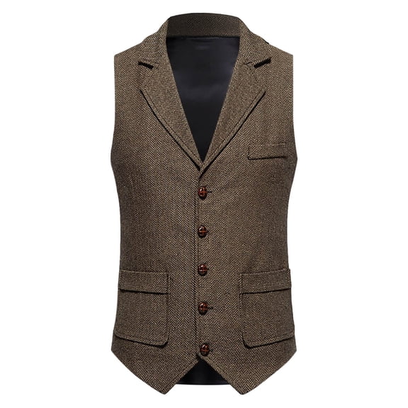 Bcfgryg Men's Spring Summer Vintage Lapel Buttoned Textured Casual Suit Vest Vest Mens Coats Brown L