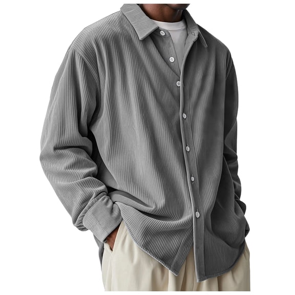 Bcfgryg Men's Stylish And Comfortable Corduroy Shirt Button Down Shirts Men Gray