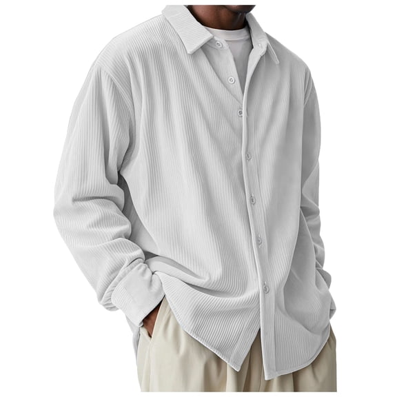 Bcfgryg Men's Stylish And Comfortable Corduroy Shirt Button Down Shirts Men White