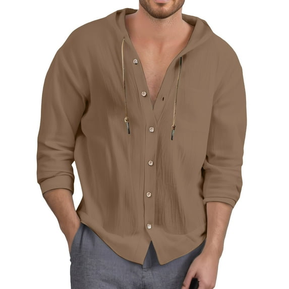 Bcfgryg Men's Stylish Solid Color Pocket Casual Button Hooded Shirt Comfortable Top Business Shirts Men