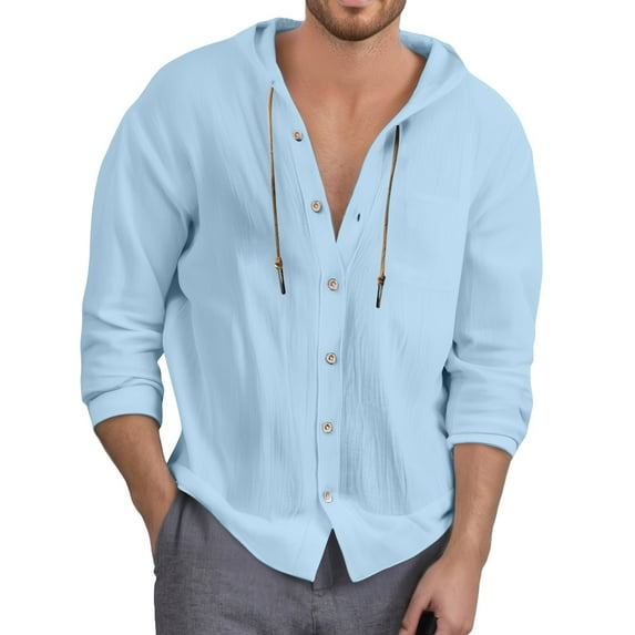 Bcfgryg Men's Stylish Solid Color Pocket Casual Button Hooded Shirt Comfortable Top Business Shirts Men