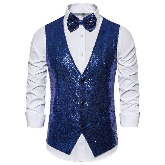 Bcfgryg Men's Suit Vest Slim Fit Business Wedding Sleeveless Tank With Cravat Men's Fleece Jacket Blue XXXL