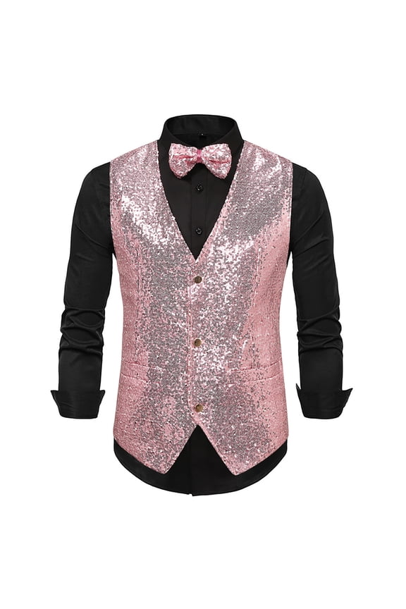 Men's Suit Vest Slim Fit Business Wedding Sleeveless Tank With Cravat Men's Fleece Jacket Pink XXXL