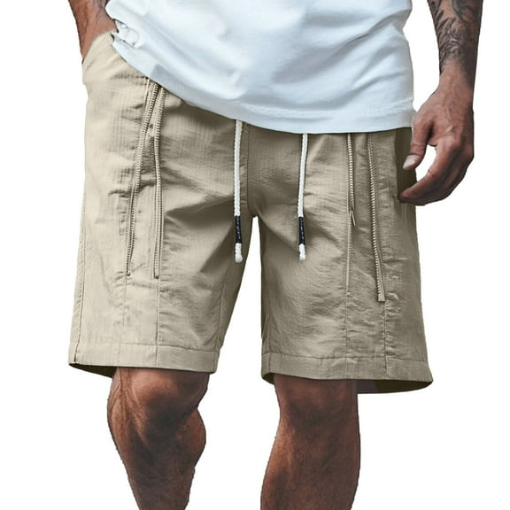 Bcfgryg Men's Summer Casual Loose Five Quarter Pants With Sports Slacks Khaki Shorts Men Khaki L