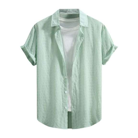 Bcfgryg Men's Summer Fashion Casual Style Solid Colour Short Sleeve Shirt Stretch Comfort Men's Shirts