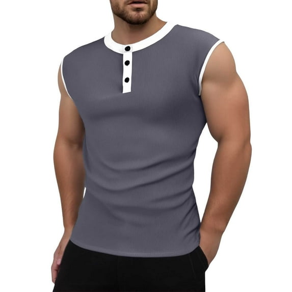Bcfgryg Men's Summer Fashion Short Sleeved Button Down Tank Top Solid Color Sports Casual Sleeveless T Shirt Men's Vest