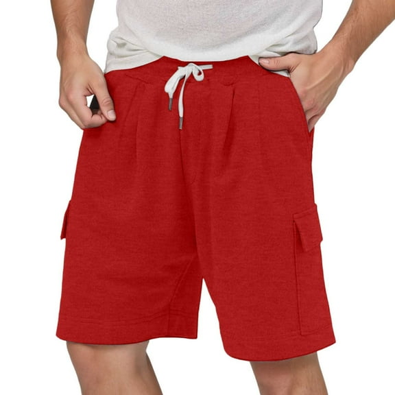 Bcfgryg Men's Summer Fashion Solid Color Breathable Drawstring Loose Shorts Casual Quarter Pants Men's Shorts For Swimming Red S