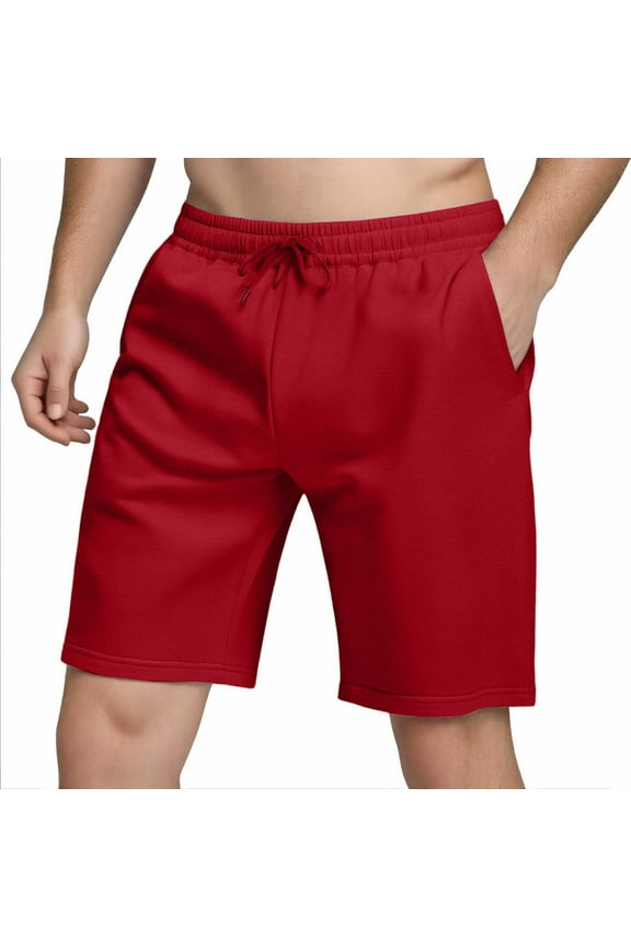 Men's Summer Fashion Solid Color Drawstring Loose Shorts Jogging Casual Cloud Fifth Pants Khaki Shorts Men Red S