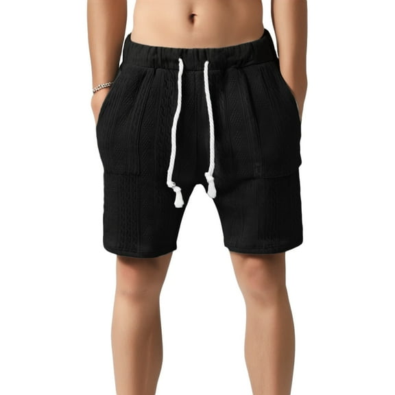 Bcfgryg Men's Summer Heavyweight Knitted Jacquard Streetwear Loose Casual Shorts Cargo Shorts Men Black L