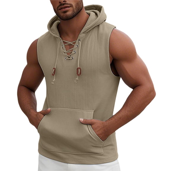 Bcfgryg Men's Summer Hot Item Coconut Tree Print Hooded Vest Men's Sleeveless Jacket Vest