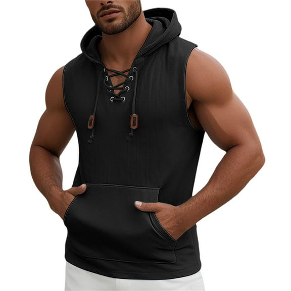 Bcfgryg Men's Summer Hot Item Coconut Tree Print Hooded Vest Men's Vest