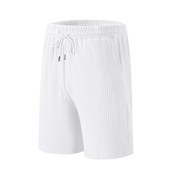 Bcfgryg Men's Summer Line Jacquard Casual Sports Loose Trend Beach Shorts Khaki Shorts Men White S