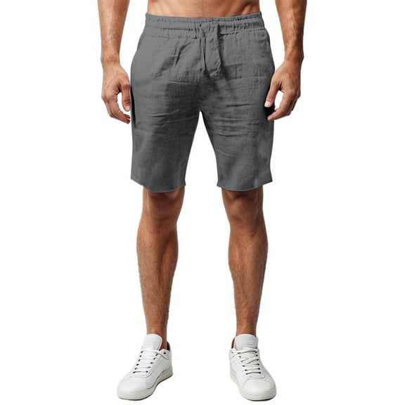Bcfgryg Men's Summer Linen Shorts With Pockets Short Trousers Beach Shorts Cargo Shorts Men Grey L