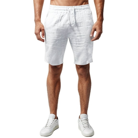 Bcfgryg Men's Summer Linen Shorts With Pockets Short Trousers Beach Shorts Cargo Shorts Men White M