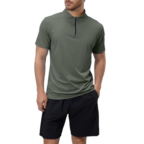 Bcfgryg Men's Summer Outdoor Quick Drying Sports T Shirt Men's Standing Collar Half Zip Men's Fitness Clothes Loose Casual Running Training Short Sleeves T-shirts for Men
