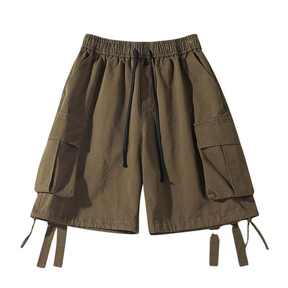 Bcfgryg Men's Summer Retro Utility Cargo Shorts With Ribbon Detail Men's Linen Shorts For Summer Travel Green XL