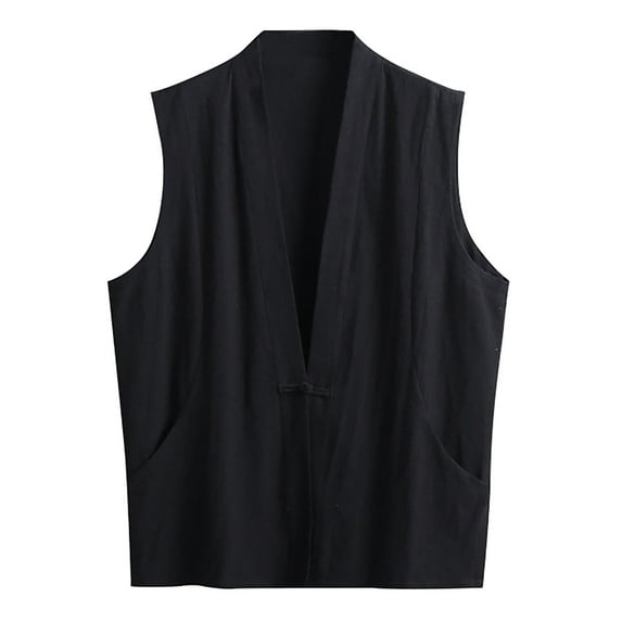 Bcfgryg Men's Summer Sleeveless Vest Cotton Linen Pan Buckle Vintage Blouse Men's Work Vest