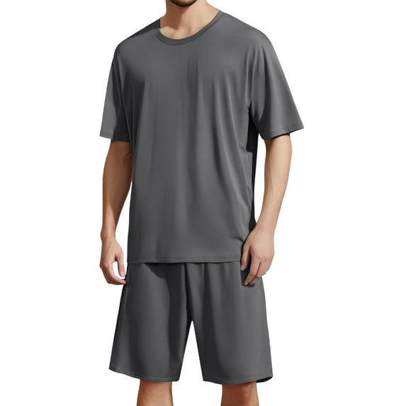 Bcfgryg Men's Summer Solid Color Pullover Casual Style Short Sleeve Shorts Homewear Set Mens Robes