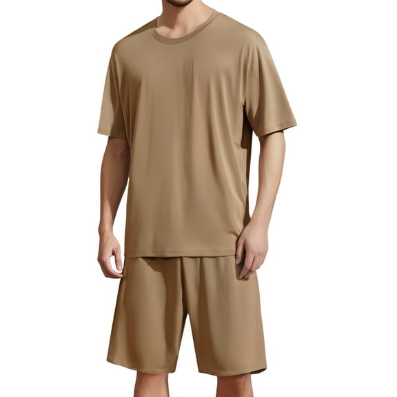 Bcfgryg Men's Summer Solid Color Pullover Casual Style Short Sleeve Shorts Homewear Set Mens Robes