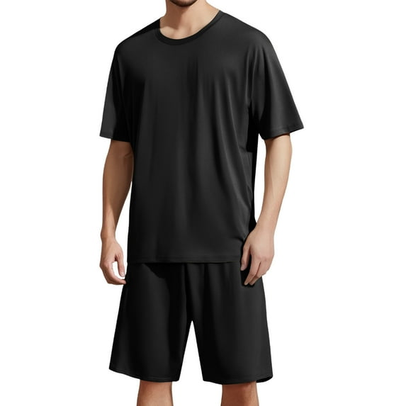 Bcfgryg Men's Summer Solid Color Pullover Casual Style Short Sleeve Shorts Homewear Set Mens Robes