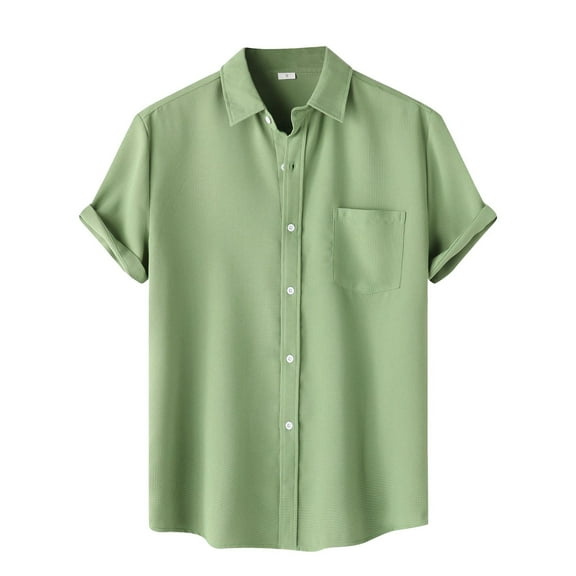 Bcfgryg Men's Summer Solid Shirt Short Sleeve Pocket Turn Down Button Shirt Big and Tall Men's Shirts